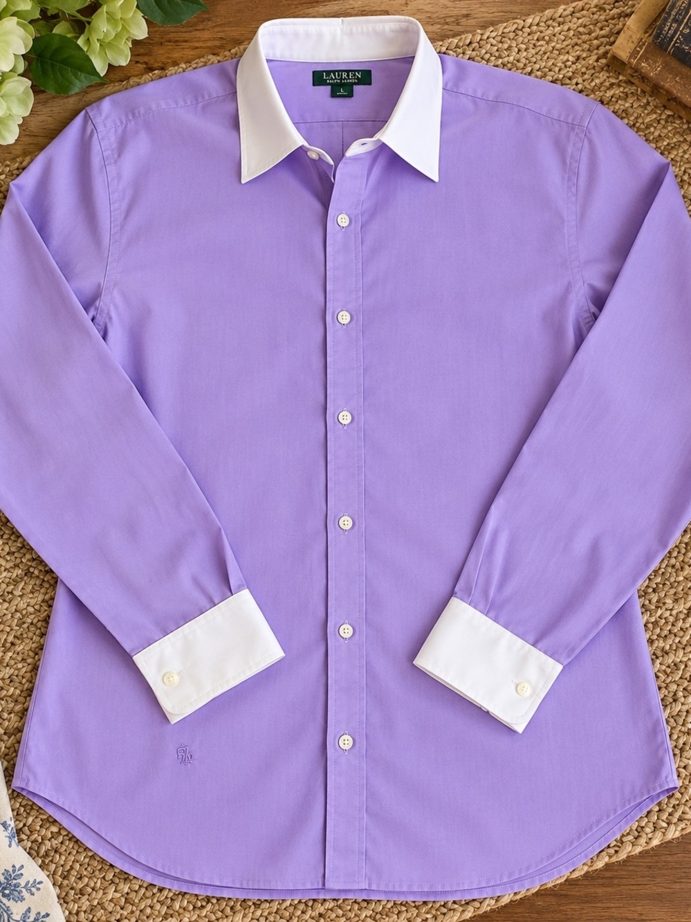 Lauren Ralph Lauren Violet Dress Shirt with White Collar Womens Large Blouse Y2K